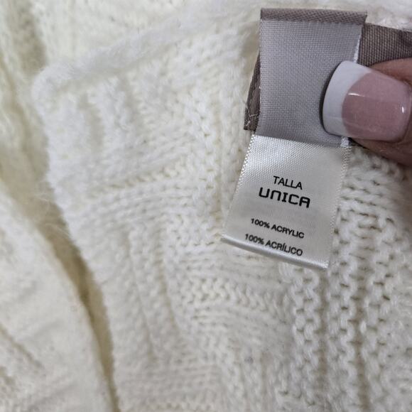 Chico's Basketweave Cardigan Wrap Cape One Size Ivory Acrylic Knit Open Front - Picture 7 of 10